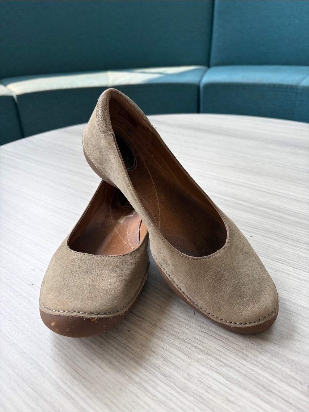 Clarks Taupe Suede Round-Toe Flats